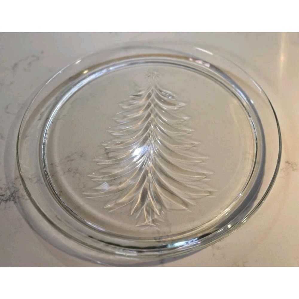 Indiana Glass Christmas Tree Embossed Platter with Star and 16C Gold Trim